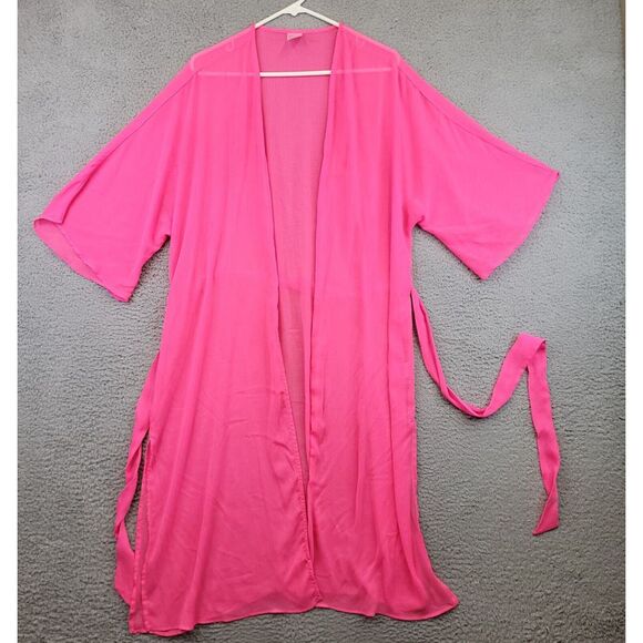 No Boundaries Women's Sheer Cardigan Duster S/M Juniors Hot‎ Pink Cover Up - Picture 1 of 9